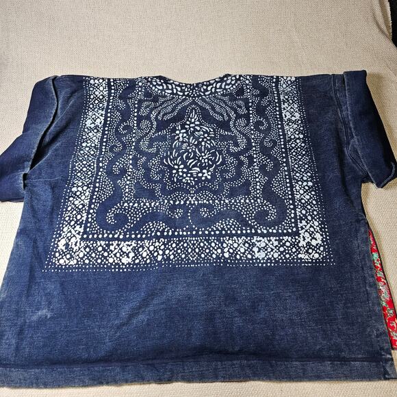 Free People, Thick Oversized, Boxy, Short Roll‎ Sleeve, Bandana Print Sweatshirt - Picture 11 of 15